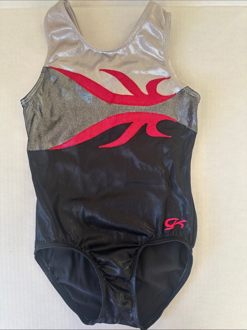 GK Mystique Sparkle Gymnastics Leotard Hot Pink Silver Black Child Medium CM